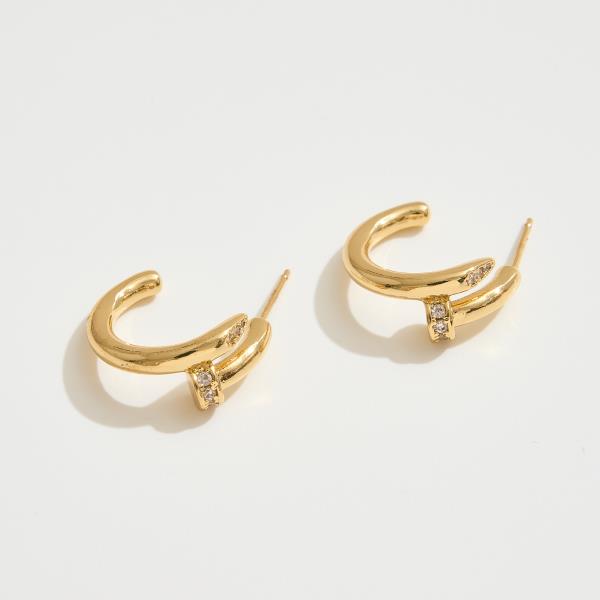 14K GOLD DIPPED TWISTED POST HOOP CUBIC ZIRCONIA PAVED EARRING