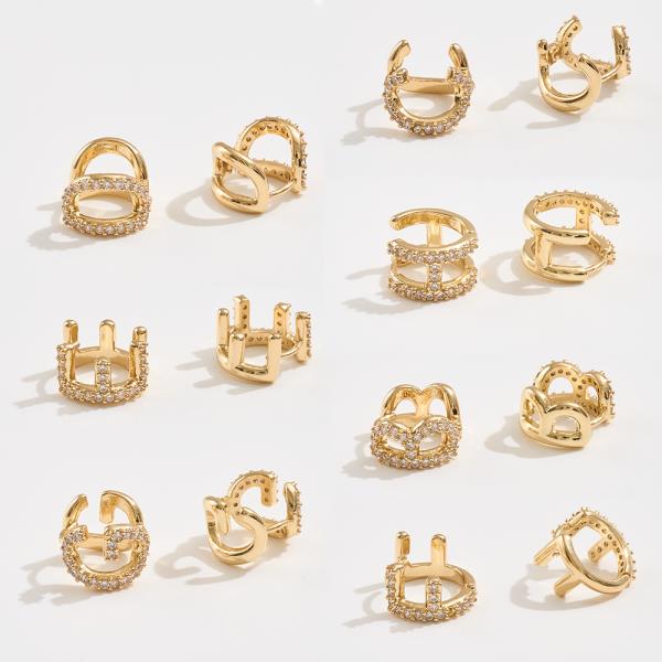 14K GOLD DIPPED INITIAL HOOP CUBIC ZIRCONIA PAVED EARRING