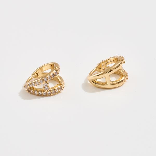 14K GOLD DIPPED INITIAL HOOP CUBIC ZIRCONIA PAVED EARRING