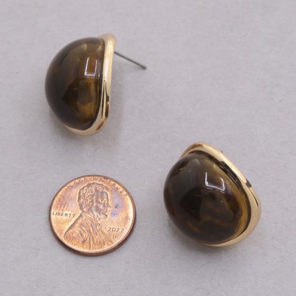 TORTOISE PATTERN ROUND POST EARRING
