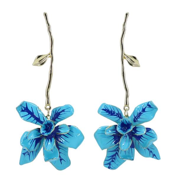 COLOR FLOWER METAL BAR DANGLE EARRING
