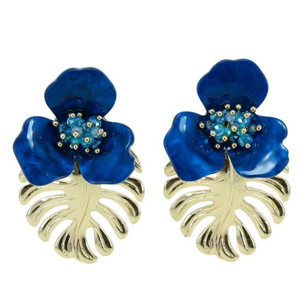 COLOR FLOWER METAL LEAF POST EARRING