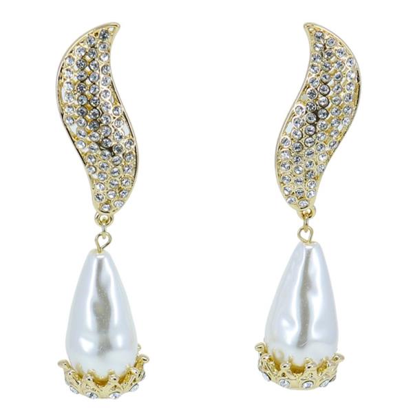 RHINESTONE PEARL BEAD DANGLE EARRING