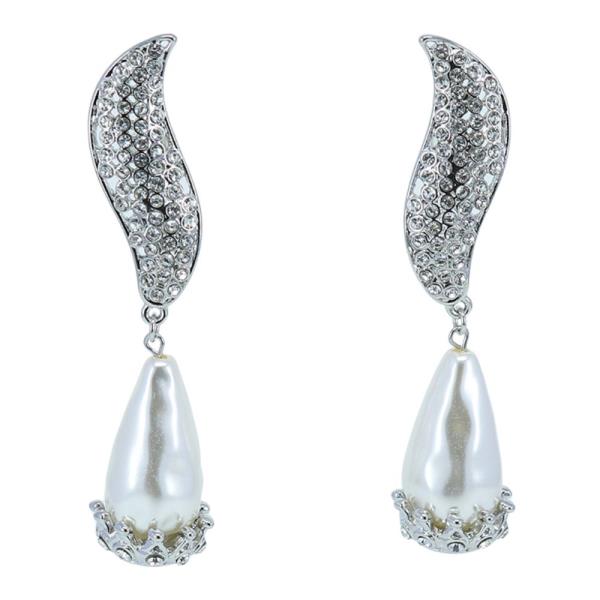 RHINESTONE PEARL BEAD DANGLE EARRING