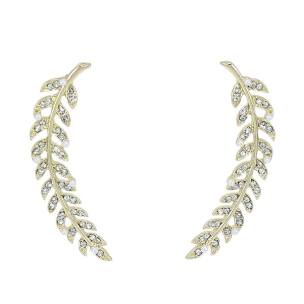 RHINESTONE PEARL BEAD LEAF SHAPE EARRING
