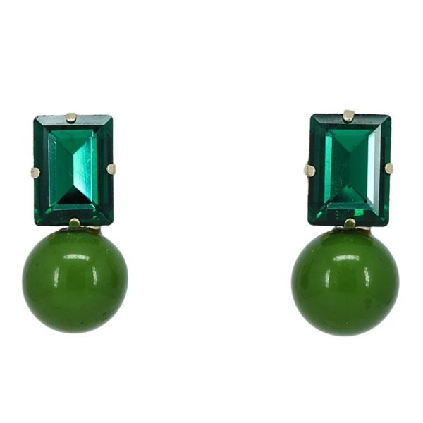 COLOR BEAD RECTANGLE CRYSTAL LINK POST EARRING