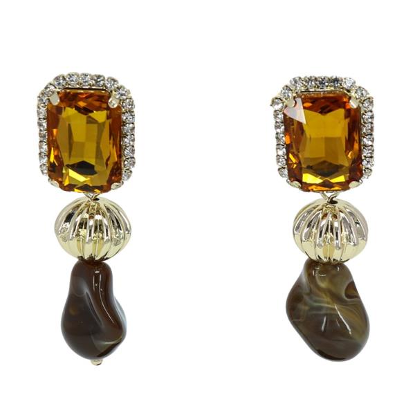 CRYSTAL STONE BEAD LINK DANGLE EARRING