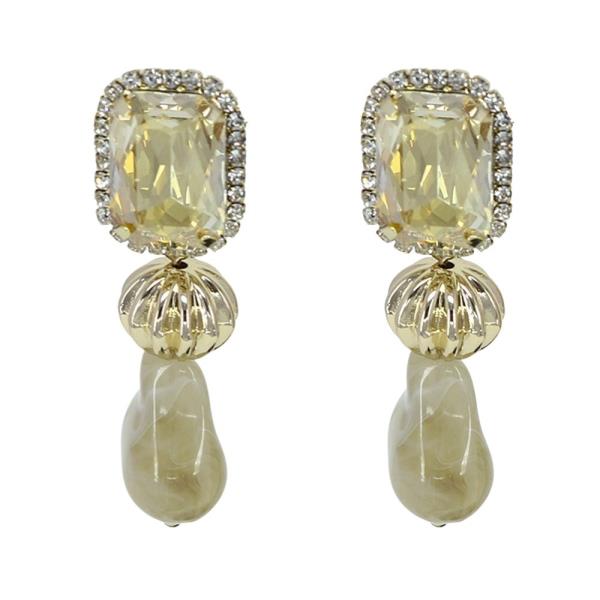 CRYSTAL STONE BEAD LINK DANGLE EARRING