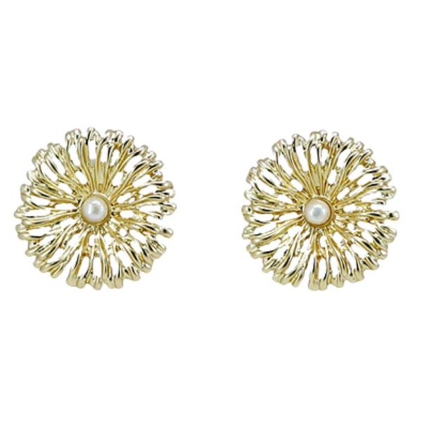 FLOWER SHAPE PEARL BEAD METAL EARRING