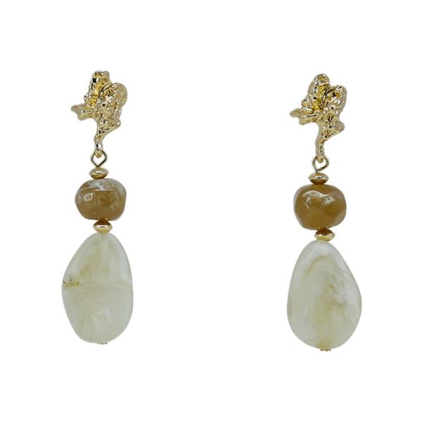 METAL BEAD STONE LINK DANGLE EARRING