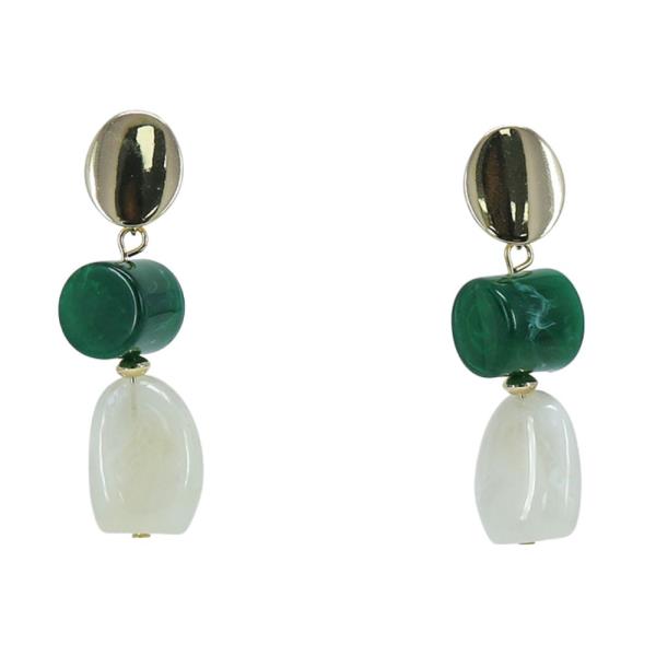 STONE METAL LINK DANGLE EARRING