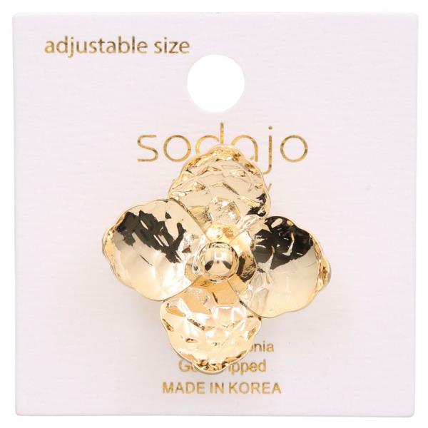 SODAJO FLOWER METAL GOLD DIPPED ADJUSTABLE RING