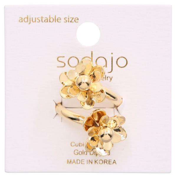 SODAJO DOUBLE FLOWER GOLD DIPPED ADJUSTABLE RING