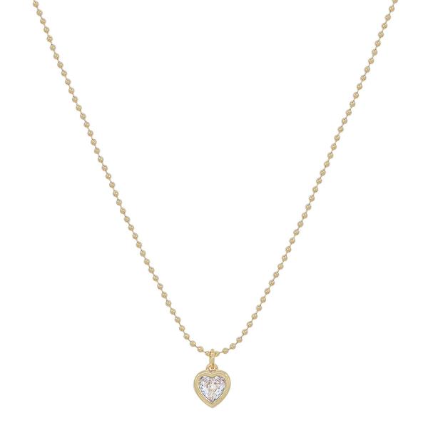 LITTLE BALL CUBIC ZIRCONIA HEART PENDANT STONE NECKLACE