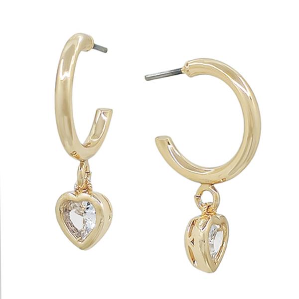 SMALL HOOP HEART CUBIC DROP EARRING