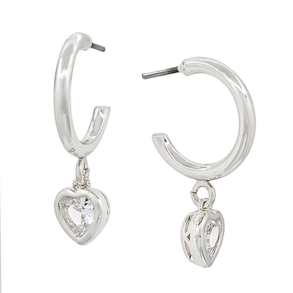 SMALL HOOP HEART CUBIC DROP EARRING