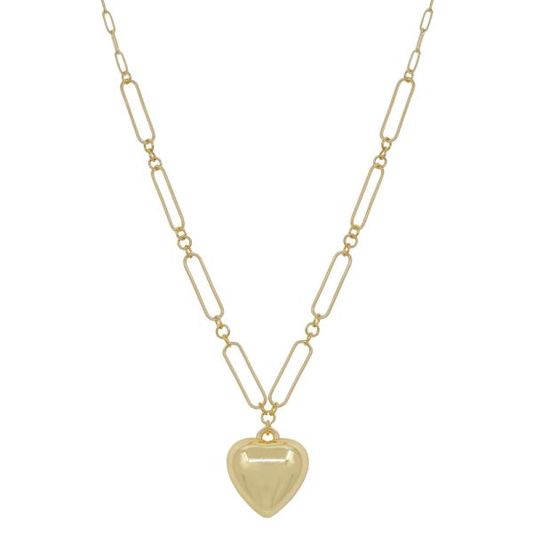 CLIP CHAIN ACCENT HEART METAL PENDANT SHORT NECKLACE