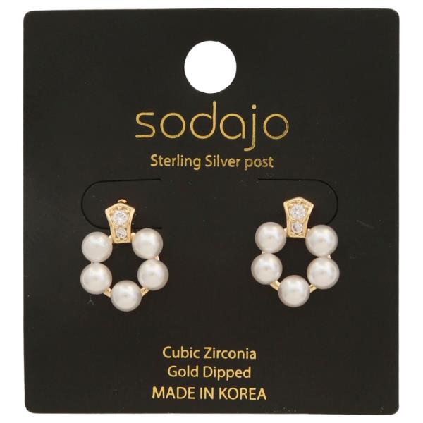 SODAJO CZ FLOWER PEARL BEAD GOLD DIPPED EARRING