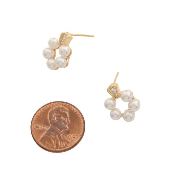 SODAJO CZ FLOWER PEARL BEAD GOLD DIPPED EARRING