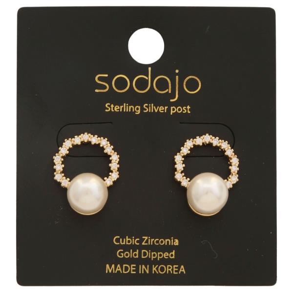 SODAJO PEARL BEAD CZ RING GOLD DIPPED EARRING