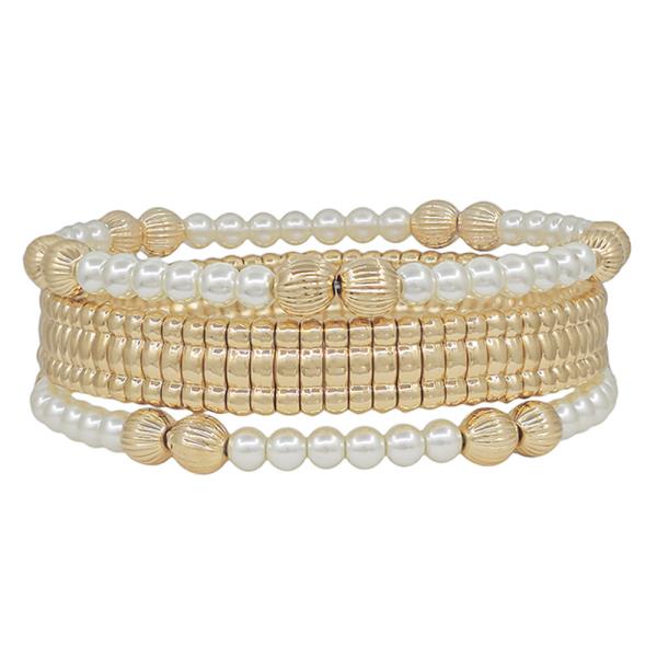 3 SET FLAT METAL WITH TEXTURED CCB & PEARL MIXED BRACELET