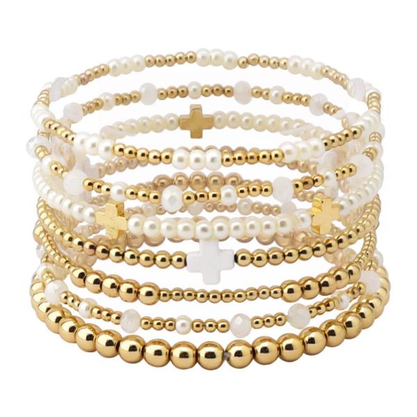 CROSS CHARM BEADED BRACELET SET