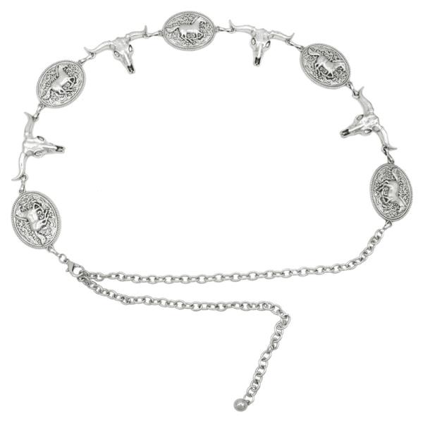 LONGHORN COW SKULL OVAL CONCHO WESTERN CHAIN BELT