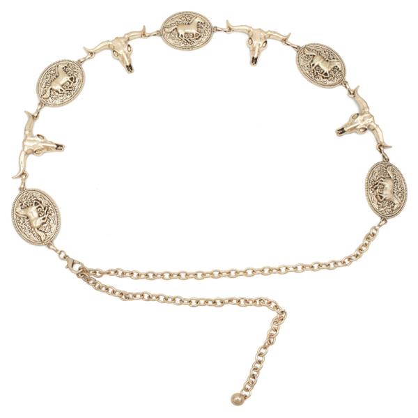 LONGHORN COW SKULL OVAL CONCHO WESTERN CHAIN BELT