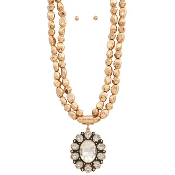 RHINESTONE PENDANT BEADED LAYERED NECKLACE