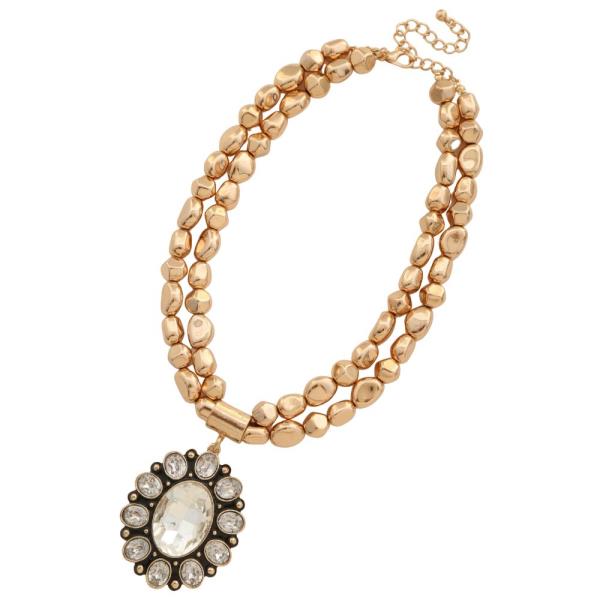 RHINESTONE PENDANT BEADED LAYERED NECKLACE