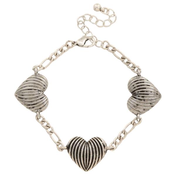 LINED HEART STATION METAL BRACELET