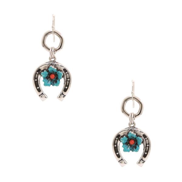 WESTERN STYLE FLOWER HORSE METAL DANGL EARRING