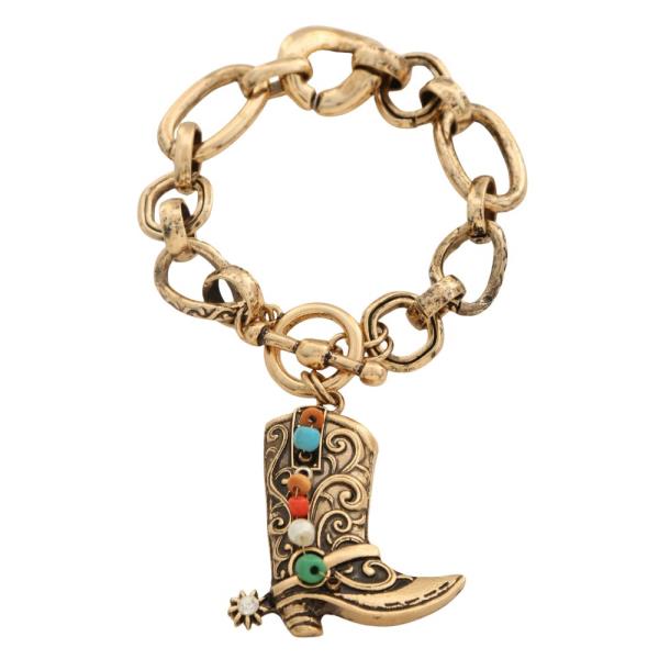 WESTERN BOOT TOGGLE CLASP METAL BRACELET