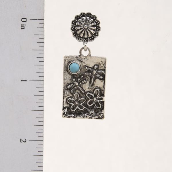TURQUOISE BEAD RECTANGLE SHAPE METAL EARRING