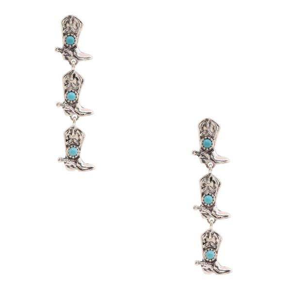WESTERN BOOT TURQUOISE BEAD LINK DANGLE EARRING