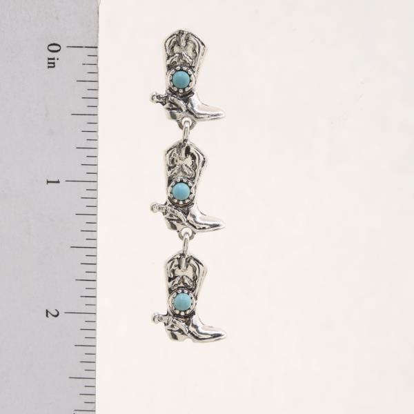 WESTERN BOOT TURQUOISE BEAD LINK DANGLE EARRING