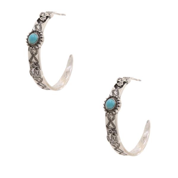 WESTERN STYLE TURQUOISE BEAD OPEN HOOP EARRING