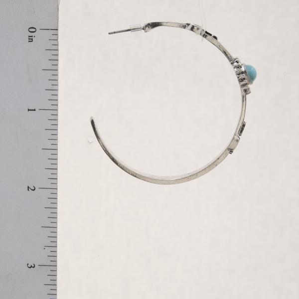 WESTERN STYLE TURQUOISE BEAD OPEN HOOP EARRING