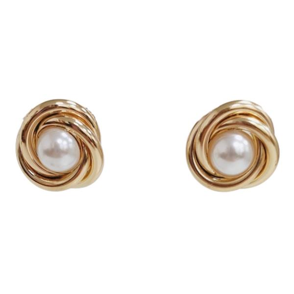 PEARL BEAD ROUND METAL POST EARRING