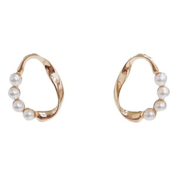 PEARL BEAD BENT METAL OVAL EARRING
