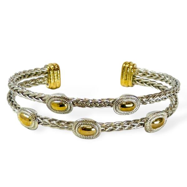 TWO TONE OVAL LAYERED METAL CUFF BRACELET