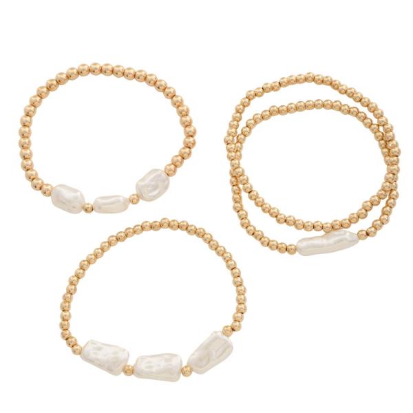 PEARL BEAD METAL BRACELET SET