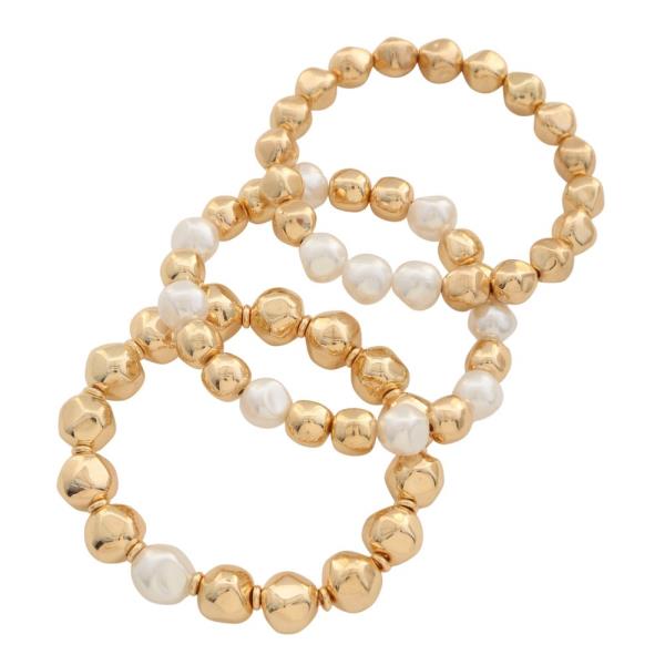 PEARL METAL BEAD BRACELET SET