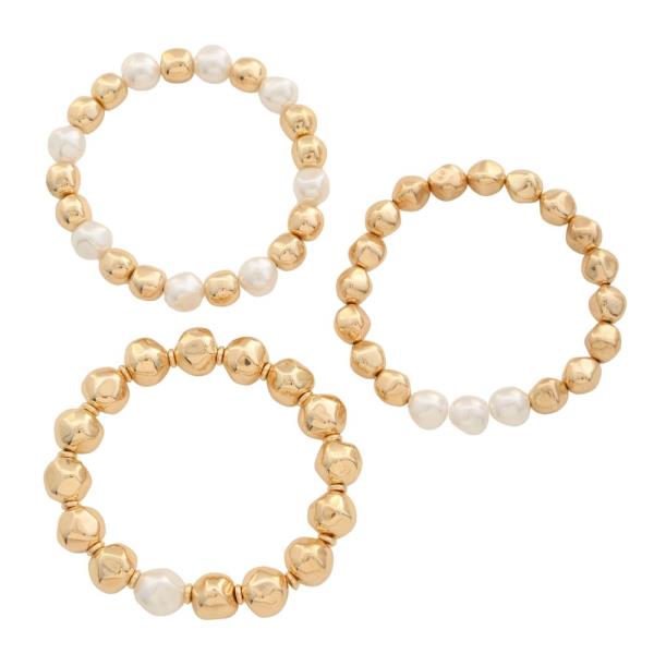 PEARL METAL BEAD BRACELET SET