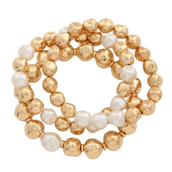 PEARL METAL BEAD BRACELET SET