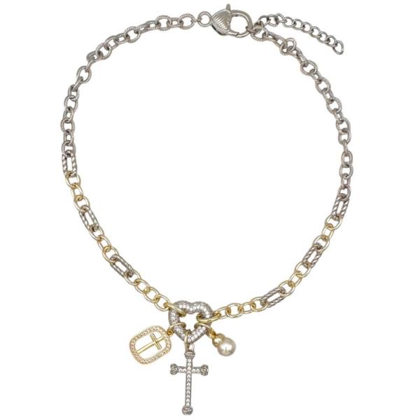 CROSS CHARM TWO TONE BRACELET