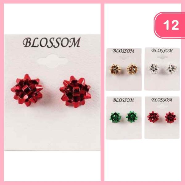 CHRISTMAS BOW POST EARRINGS (12 UNITS)