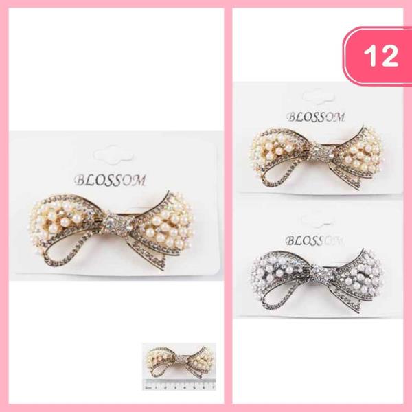 RHINESTONE PEARL BARRETTE HAIR BOW (12 UNITS)