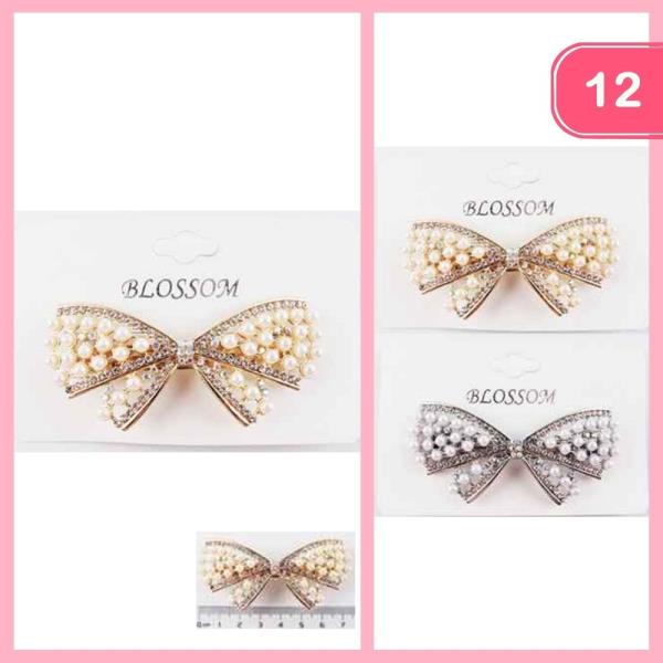RHINESTONE PEARL BARRETTE HAIR BOW (12 UNITS)