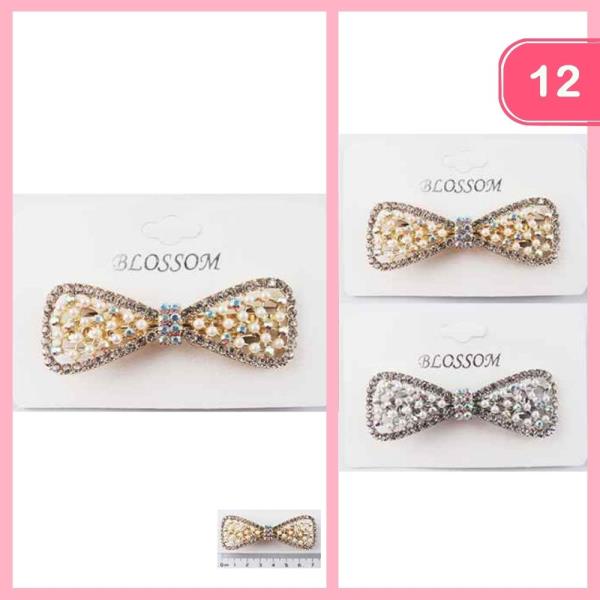 RHINESTONE PEARL BARRETTE HAIR BOW (12 UNITS)